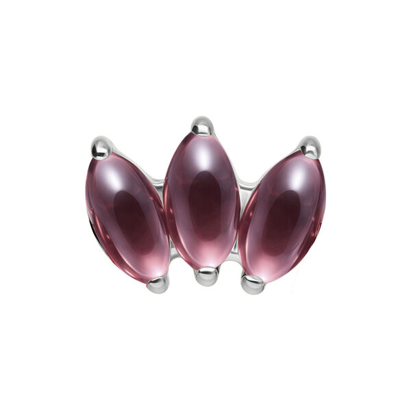 Silberner Push Fit Lotus-Aufsatz mit drei Amethyst-Steinen auf weißem Hintergrund