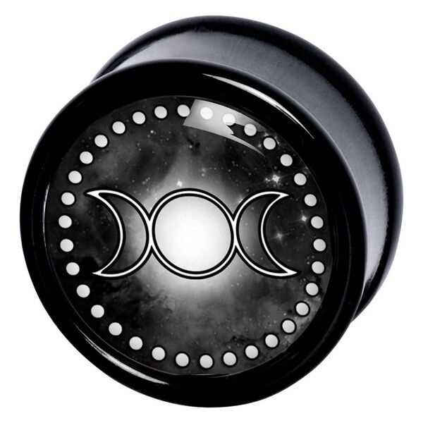 Schwarzer Plug mit Triple Moon Design auf schwarzem Hintergrund
