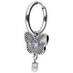 Orecchino d'argento con ciondolo a farfalla e cristallo viola, perla pendente