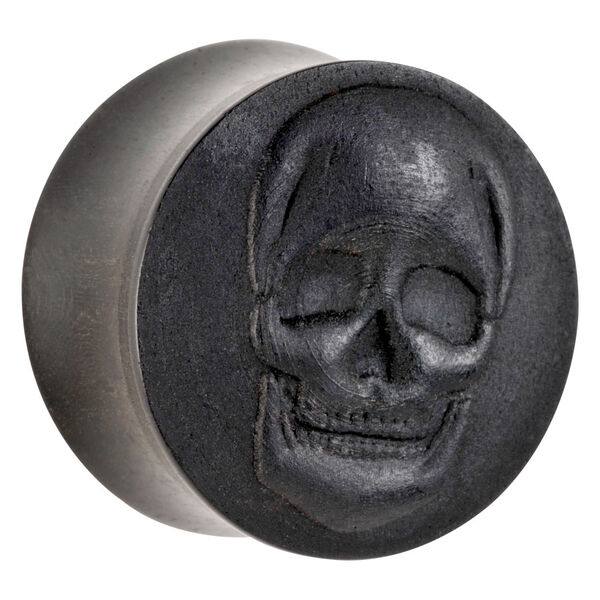 Schwarzer Ebenholz Plug mit Schädelmotiv auf hellem Hintergrund