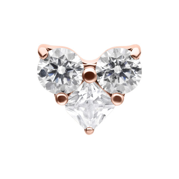 Corazón de cristal en oro rosado con cristales claros, fondo de estudio
