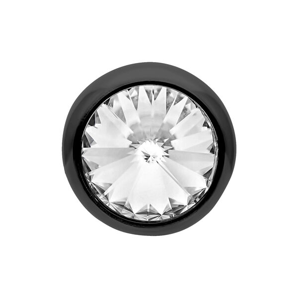 Accesorio de piercing negro con cristal claro sobre fondo blanco