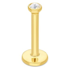 18K Gold Labret mit Kristallklaren Stein Goldenes Labret aus 750er Gold mit kristallklarem Stein auf weißem Hintergrund