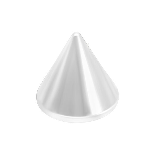 Adorno cónico de titanio plateado para piercings, sobre fondo blanco