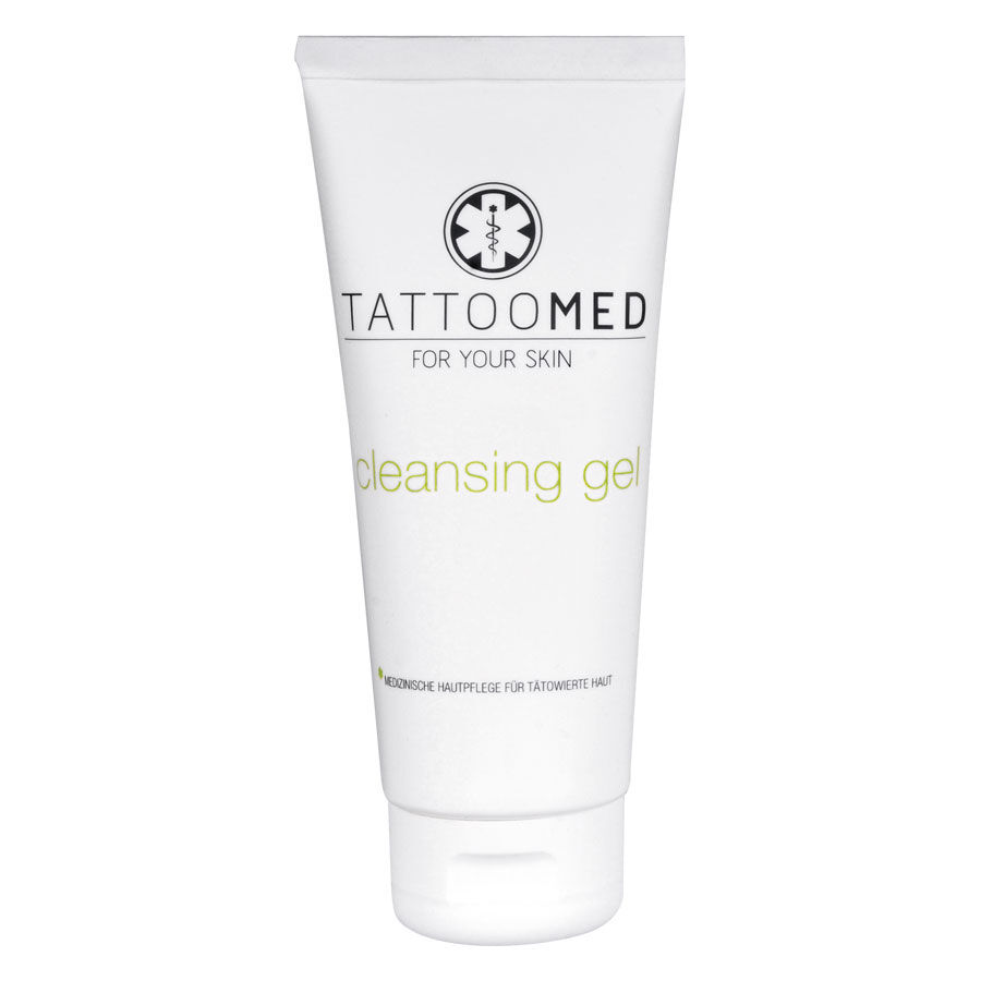 Tubo blanco de TattooMed® Gel de Limpieza 100ml sobre fondo neutro