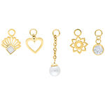 Fünfteiliges Piercing-Set aus goldfarbenem Chirurgenstahl mit Perlenanhänger und Herzmotiv