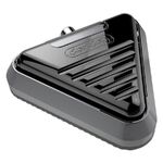 Pedal de pie Delta triangular de aluminio en negro y gris sobre fondo blanco