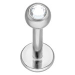 Silbernes Labret aus Titan mit klarem Kristall auf weißem Hintergrund