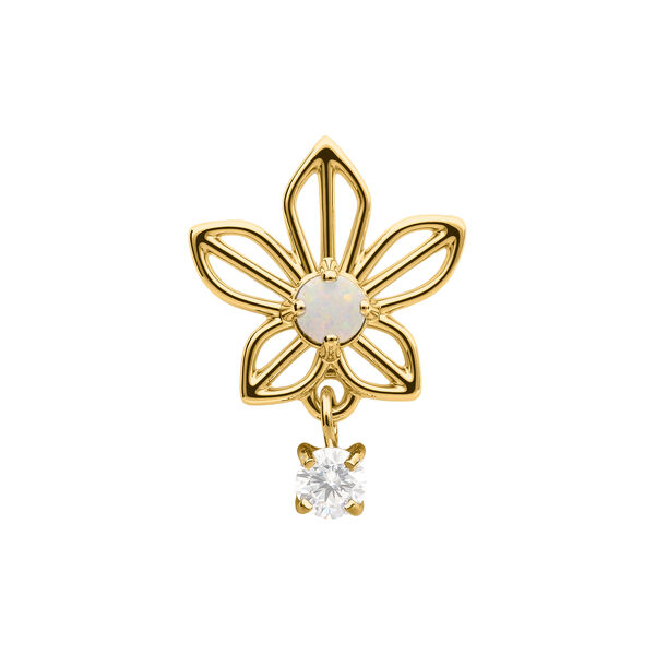 Attacco per piercing dorato a forma di fiore di gelsomino con opale e zircone pendente