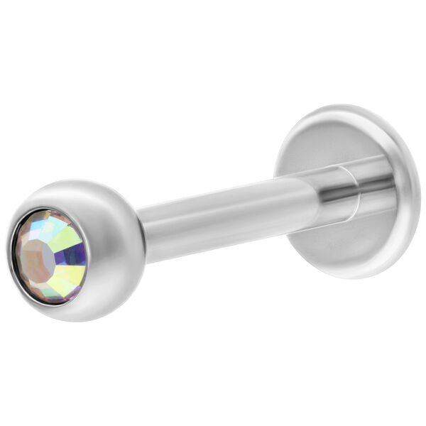 Labret plateado con cristal Aurora Boreale, 6 mm de longitud, 4 mm de tamaño de bola