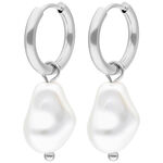 Orecchini in acciaio inox argentato con perle barocche su sfondo bianco