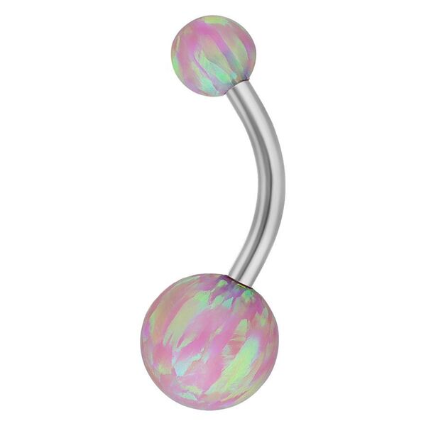 Banana Bell in opale rosa in titanio, lunghezza 8,0 mm, su sfondo bianco