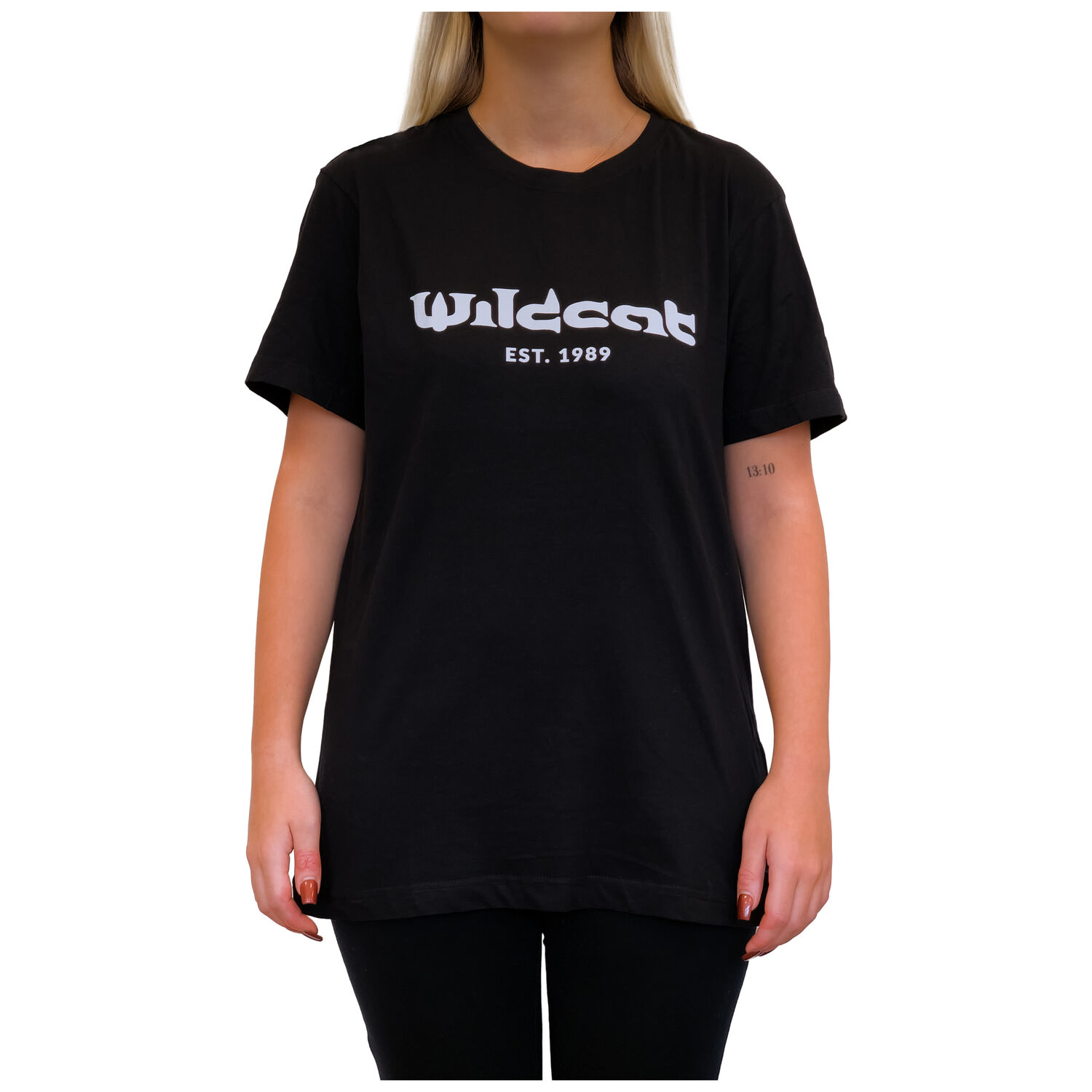 Schwarzes Wildcat T-Shirt mit Logoprint Unisex schwarzes T-Shirt mit Wildcat Logo, Vorderansicht