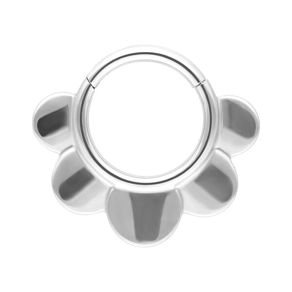 Clicker de Media Flor de Plata con diseño floral sobre fondo blanco