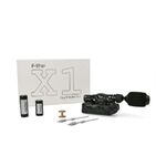 Macchina per tatuaggi nera Inkjecta Flite X1 con accessori su sfondo bianco