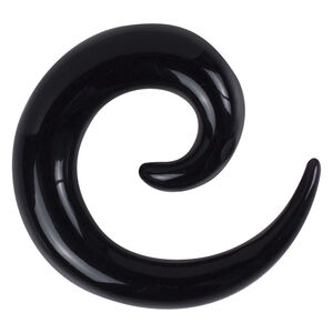 Schwarze Acryl Dehnspirale von Wildcat Schwarze Dehnspirale aus Acryl mit glänzender Oberfläche auf weißem Hintergrund