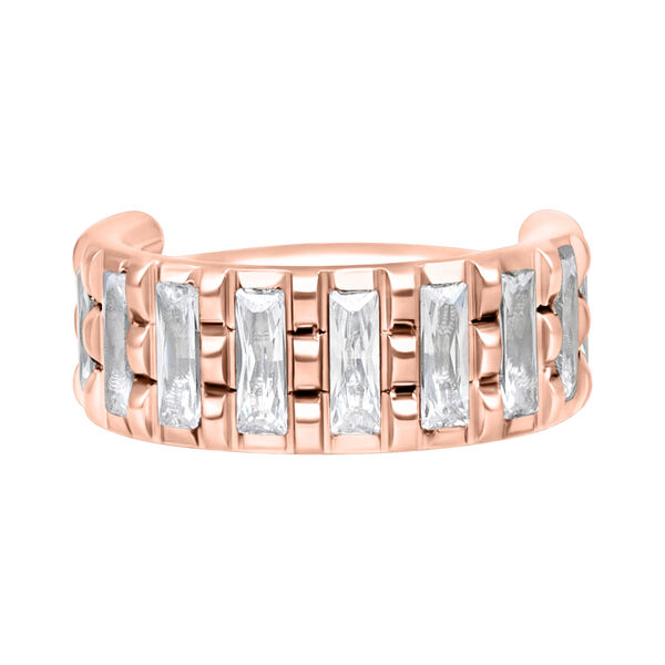 Anello piercing in oro rosa con cristalli chiari su sfondo bianco