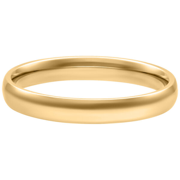 Semplice anello dorato in acciaio chirurgico, misura 17,0 mm, su sfondo bianco