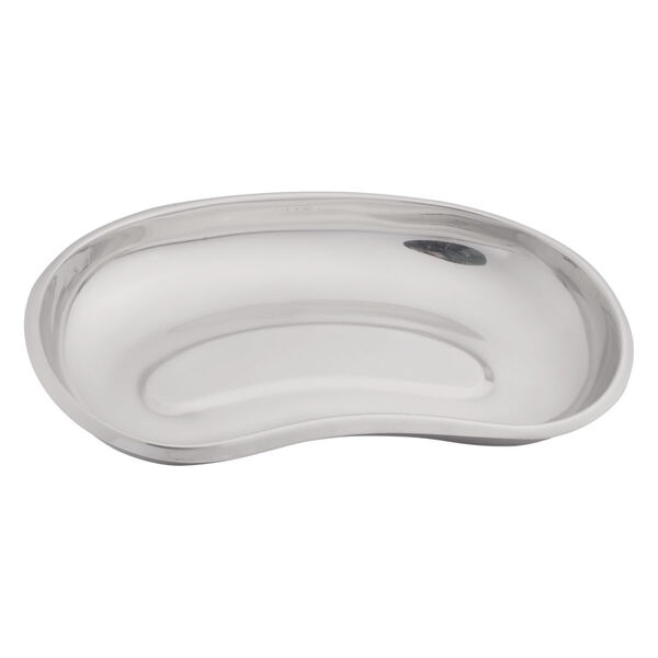 Vaschetta reniforme in acciaio inox su sfondo bianco