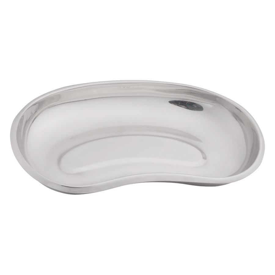 Vaschetta reniforme in acciaio inox su sfondo bianco