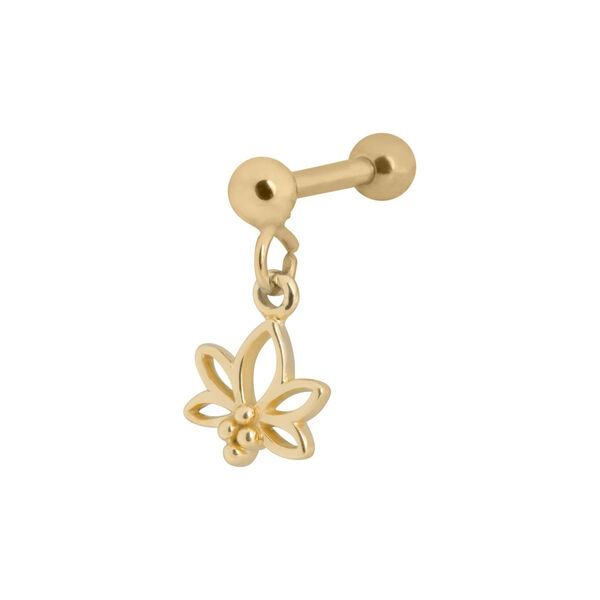 Goldenes Ohr Barbell mit Lotus-Anhänger auf weißem Hintergrund