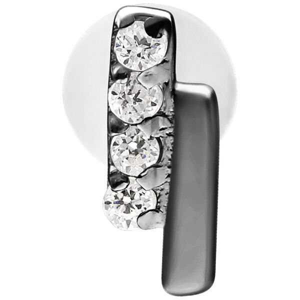 Labret de Barra Doble de Cristal Push Fit en Negro con placa de 5,0 mm sobre fondo blanco