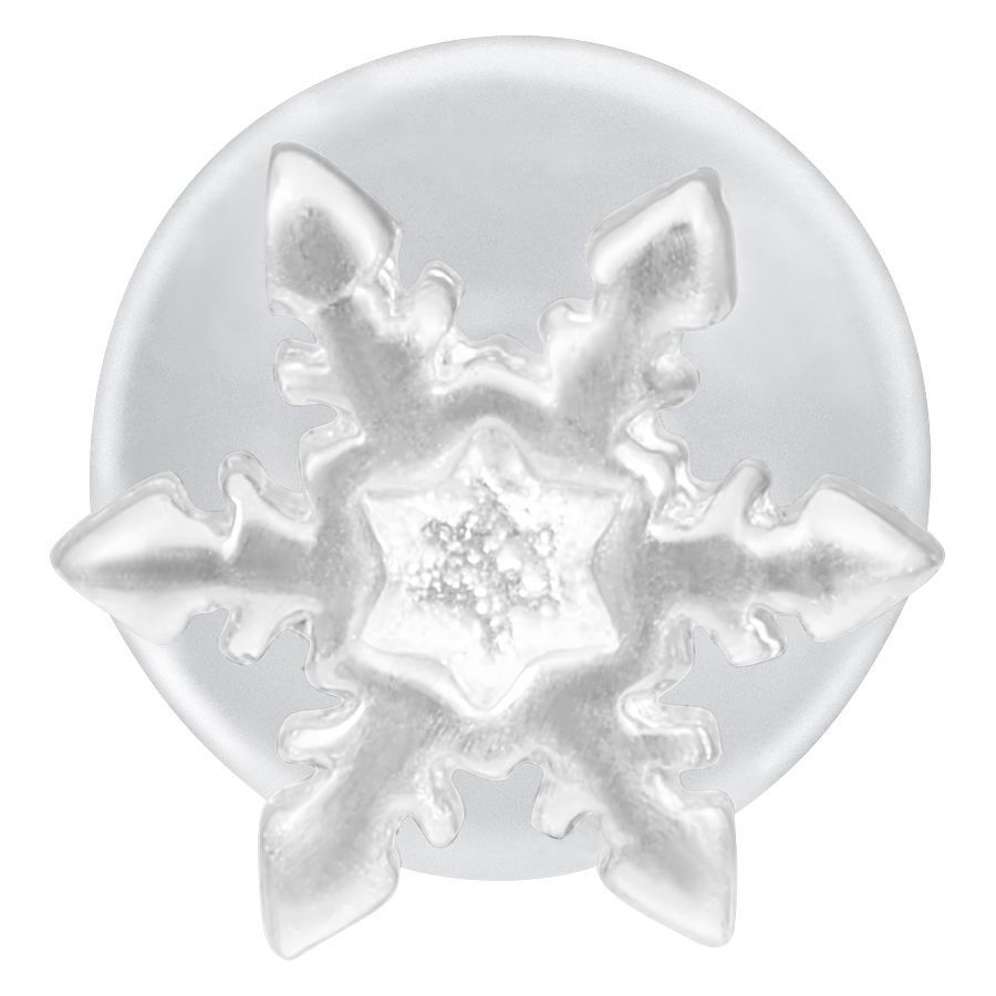 Labret in metallo con fiocco di neve argento su sfondo bianco