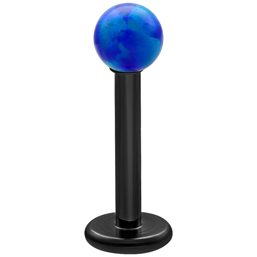 Labret de ópalo sintético azul oscuro con barra negra