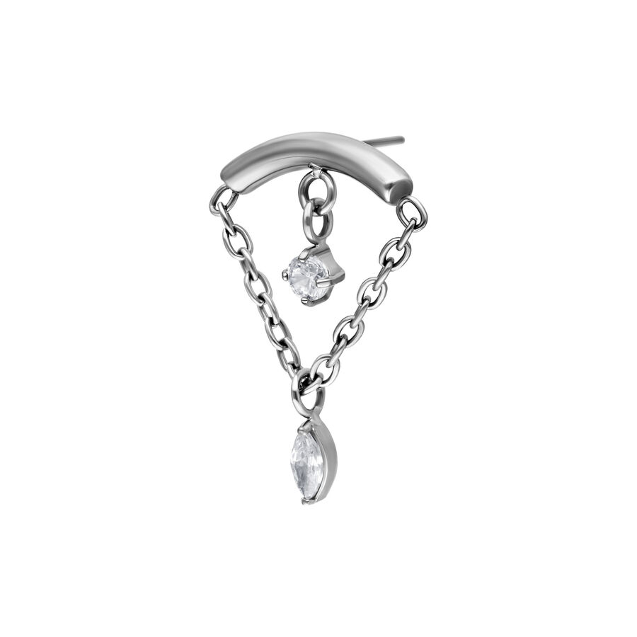 Adorno Helix plateado con doble cristal y colgante de cadena