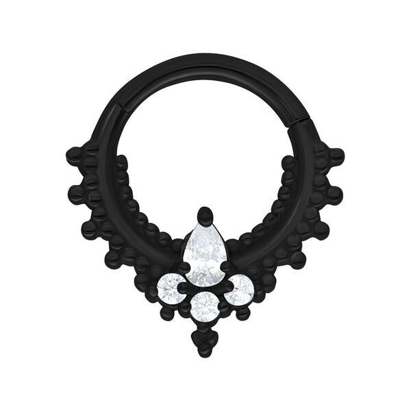 Clicker negro para septum de acero quirúrgico con cristales claros