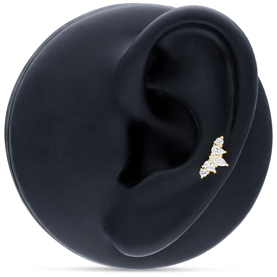 Aplique dorado de tiara con cristales claros en oreja negra
