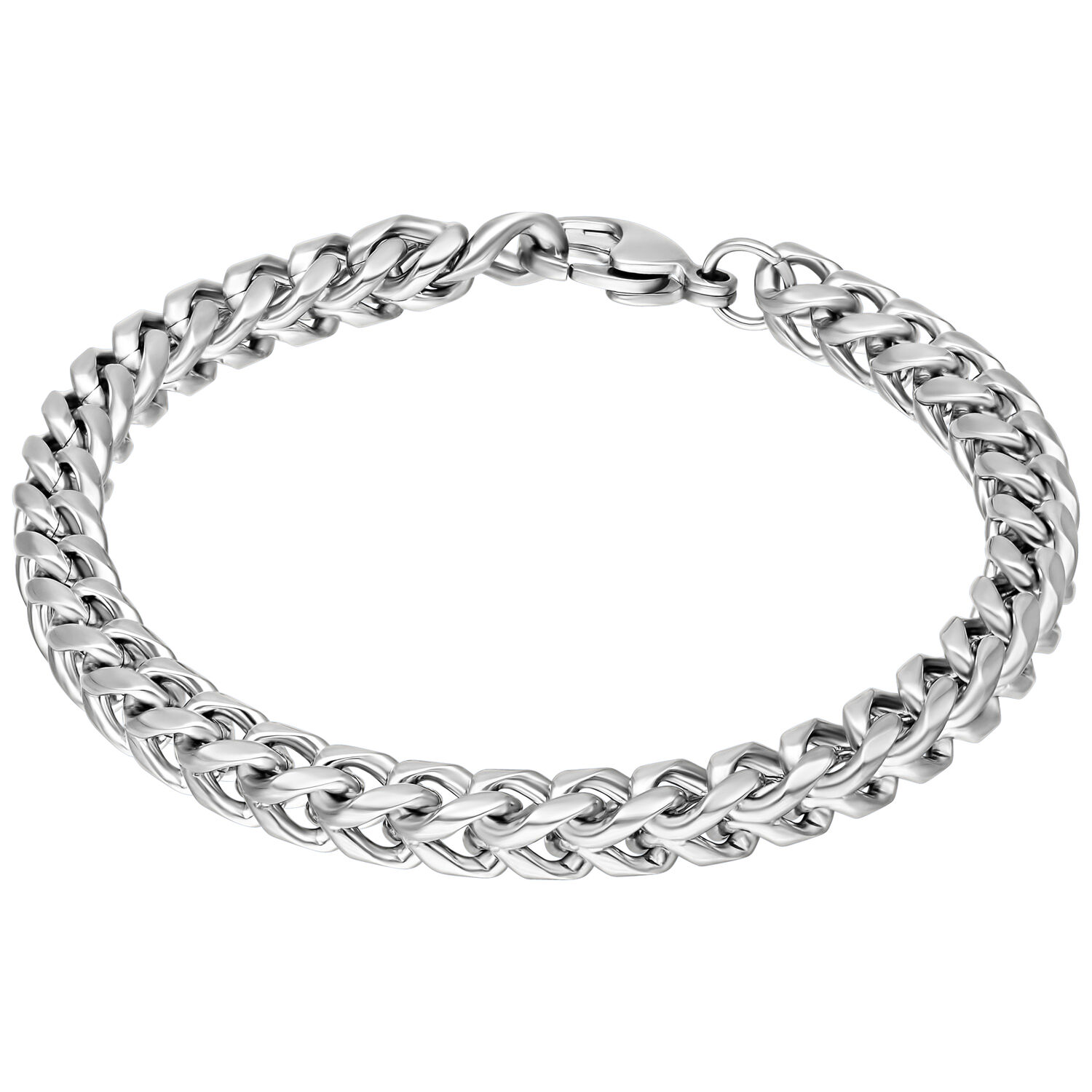 Geflochtenes Armband aus Silber Geflochtenes Armband aus Silber auf weißem Hintergrund