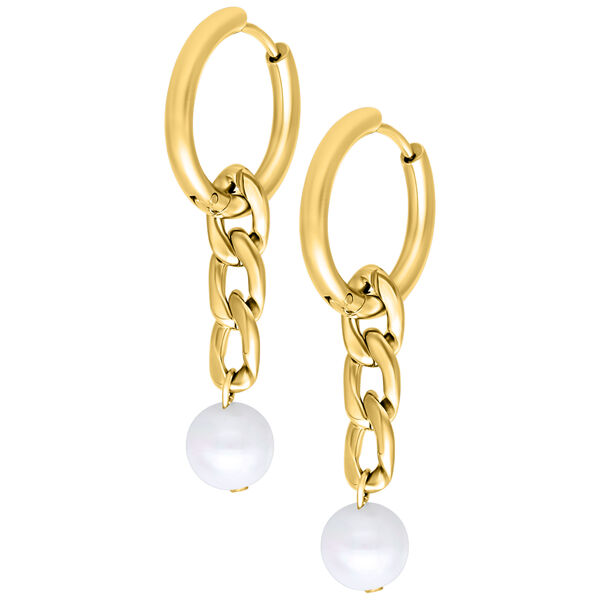 Little Chunky Synthetic Pearl Hoops - Golden Metal
