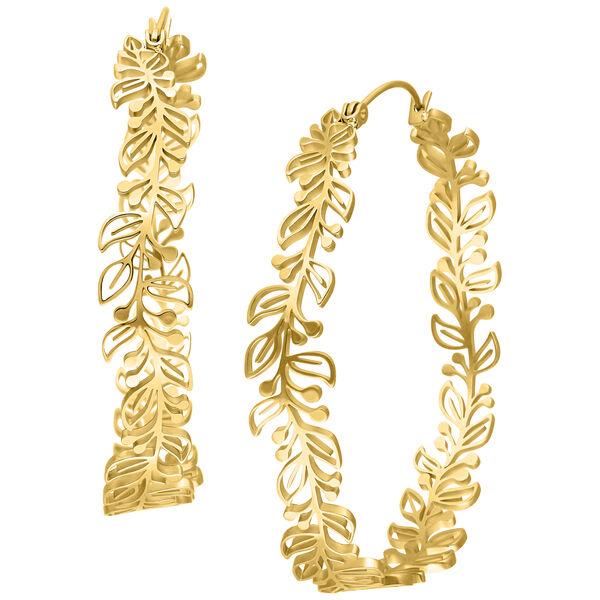 Floral Garland Hoops Pair - Golden Metal