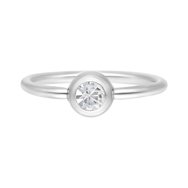 Silberner Piercing-Ring mit klarem Kristall auf weißem Hintergrund