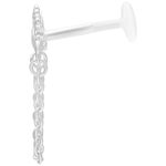 Labret plateado con cristal y detalle de cadena sobre fondo blanco