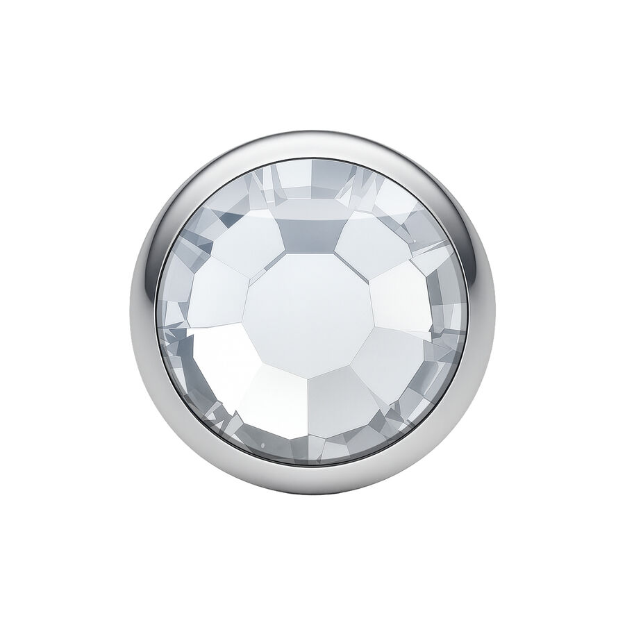 Disco de plata 4,0 mm con piedra cristalina sobre fondo blanco