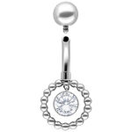 Piercing all'ombelico in argento con pietra cristallo chiaro e sfera