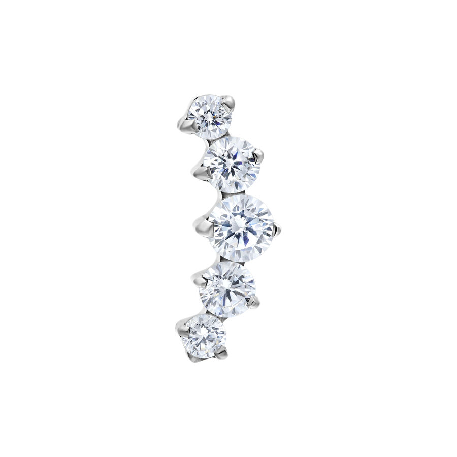 Inserto argento con cinque cristalli chiari su sfondo bianco