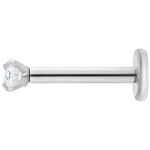 Silbernes Labret mit rundem, klarem Kristall auf weißem Hintergrund