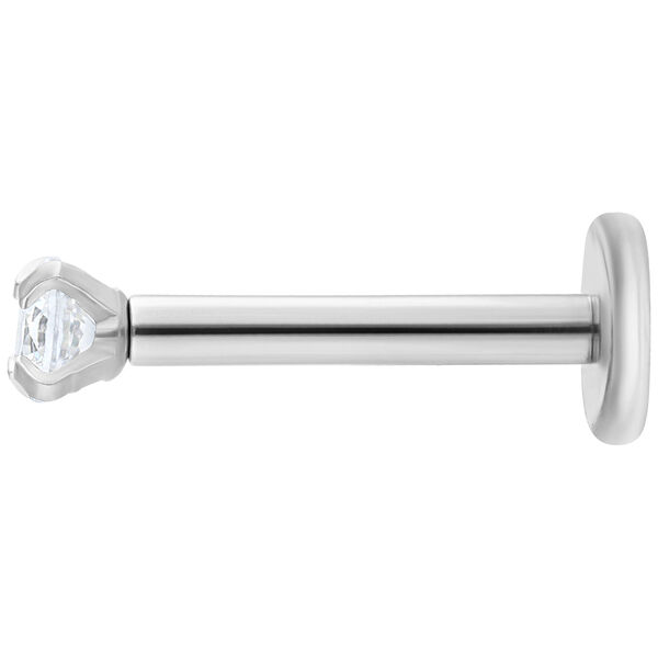 Labret plateado con cristal redondo y claro sobre fondo blanco
