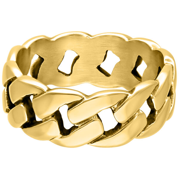 Kultainen Chunky-sormus kirurginteräksestä 17,0 mm valkoisella taustalla