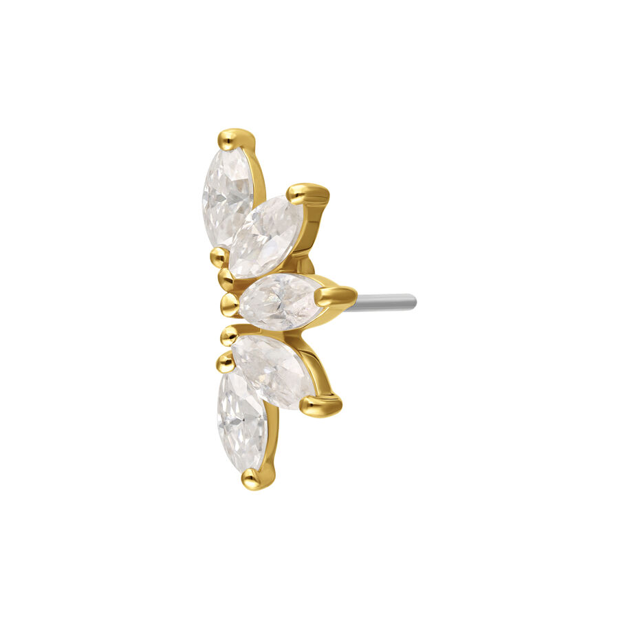 Inserto Push Fit dorato con cristalli di moissanite chiari su sfondo bianco