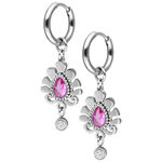 Orecchini d'argento con pietra a goccia rosa e pendente di cristallo trasparente