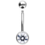 Piercing all'ombelico in metallo argentato con cristallo chiaro, lunghezza 12 mm