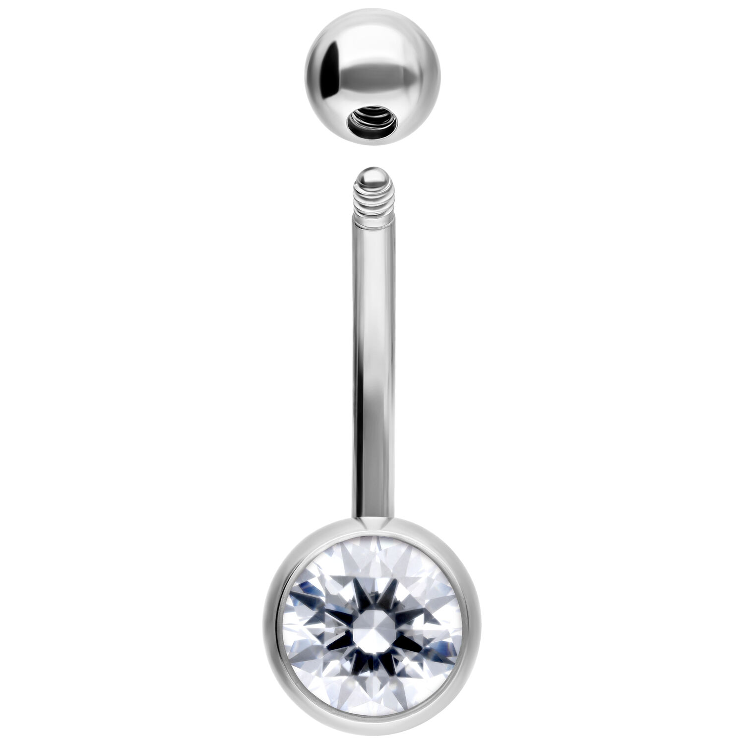 Bananabell Silber mit klarem Kristall, 12 mm Bauchnabelpiercing aus silberfarbenem Metall mit klarem Kristall, Länge 12 mm