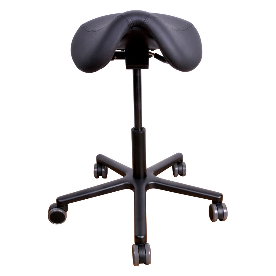 Silla de trabajo T2 Pro negra con asiento de silla de montar sobre ruedas y base de aluminio