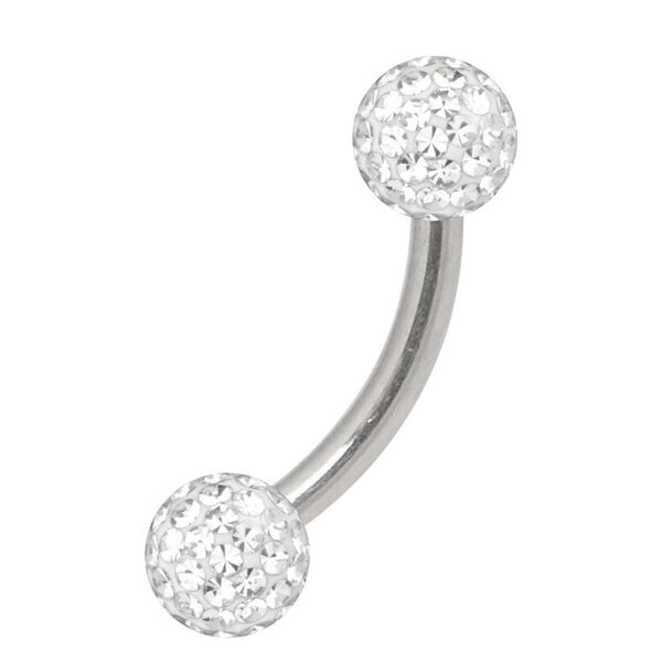 Bananabell per ombelico con sfere cristallo chiare, lunghezza 6,0 mm, titanio argento