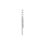 Accessorio piercing argento con tre cristalli chiari e catene pendenti su sfondo bianco