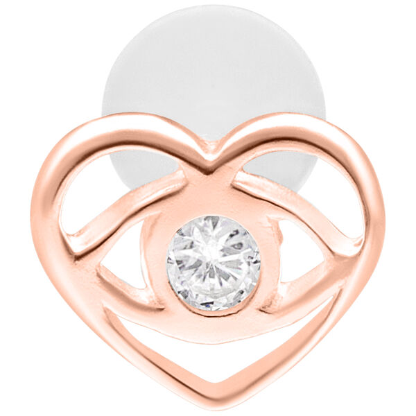 Labret in oro rosa con design a cuore e pietra chiara su sfondo bianco